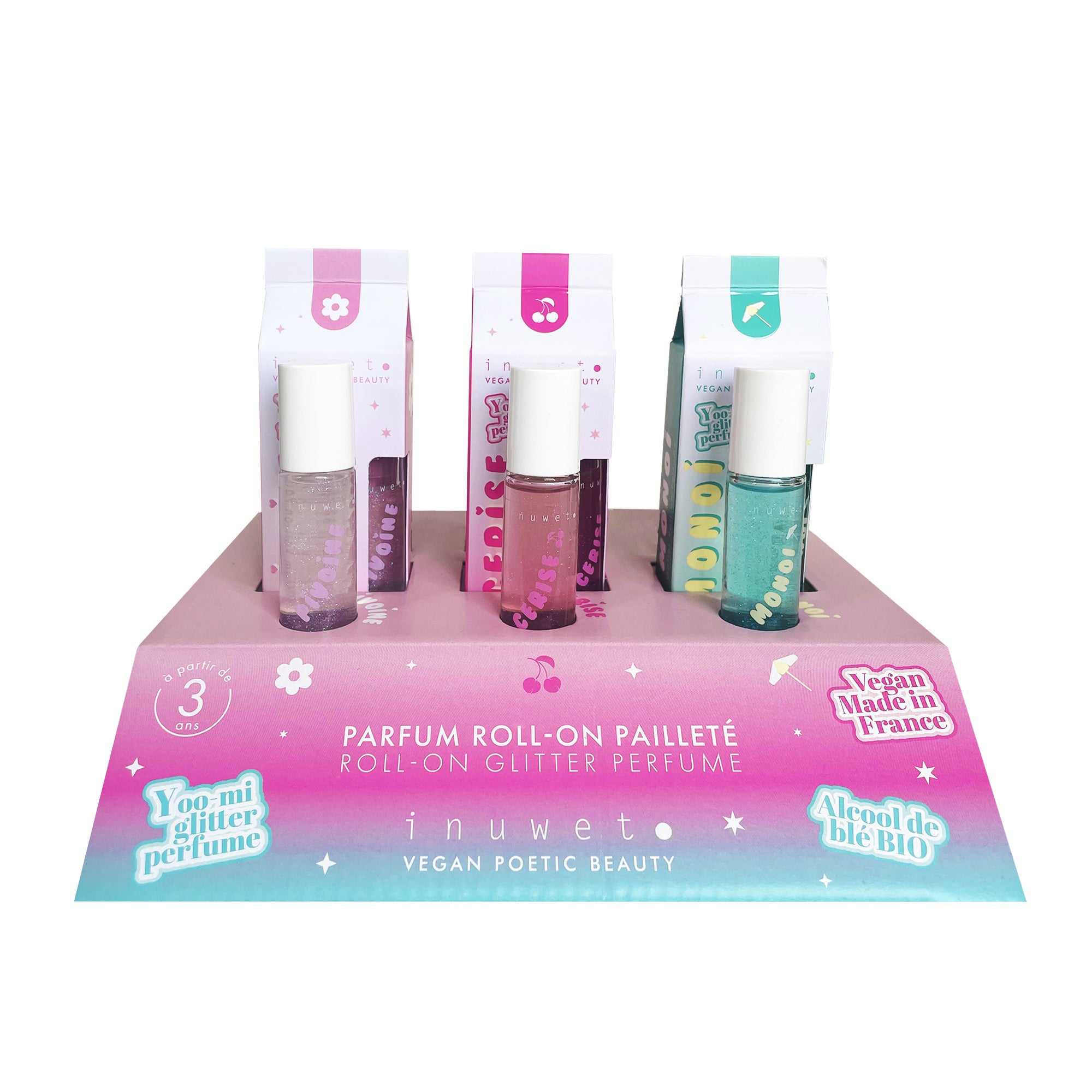 Présentoir parfum roll-on pailleté